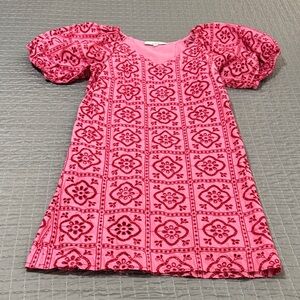 Pink Patterned Puff Sleeve Dress